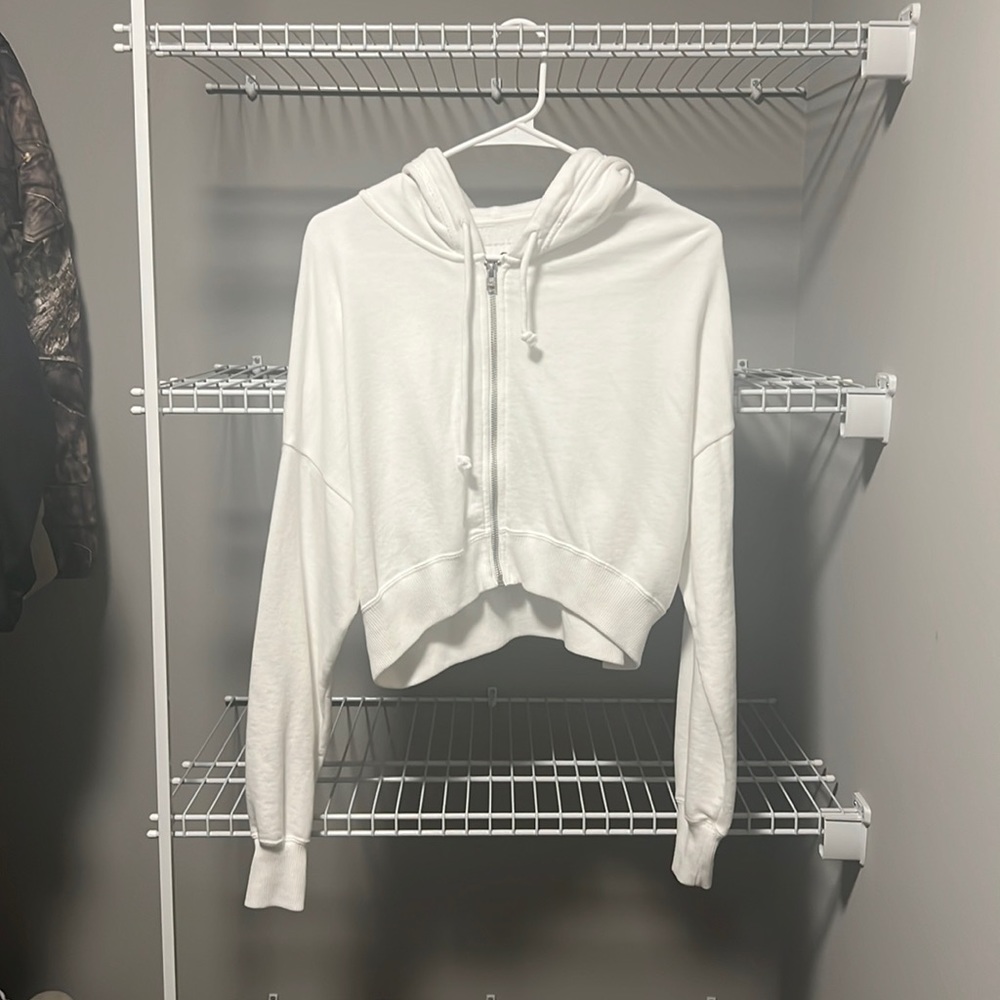 NWOT * Hollister White Cropped Full Zip Hoodie Size XS